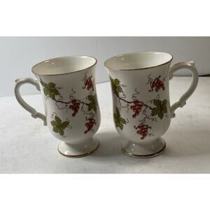 Lot of 2 Royal Victoria Mugs Fine Bone China England Grapevine Red Grapes Leaves